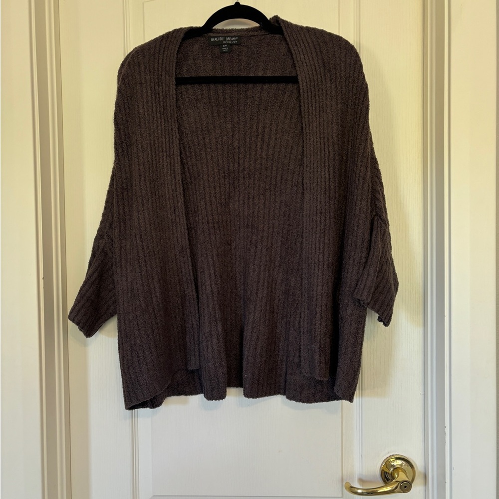 Barefoot Dreams CozyChic Lite Ribbed Open Cardigan Brown S/M